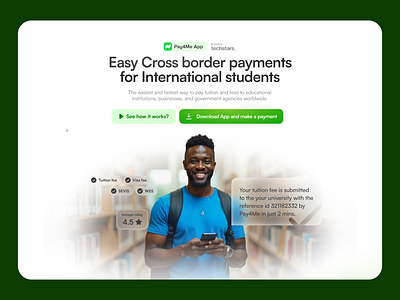 Hero section for Internation payments app finance hero section landing page ui uiux ux web ui