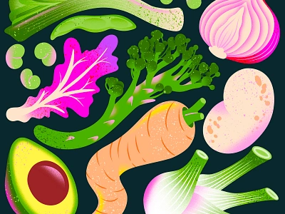 Seasonal Winter Veggies avocado broccolini colour fennel food illustration illustrator leek limited palette melbourne parsnip procreate red cabbage red onion seasonal seasonal food texture vegetables veggies winter vegetables