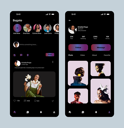 A social media app UI