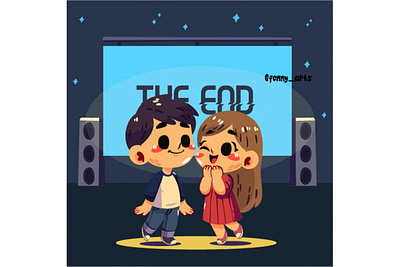 Open Air Cinema Background Illustration background cartoon celebration character cheerful content couple digital entertainment friends happy lighting media performance relationship romantic scene screen story visual