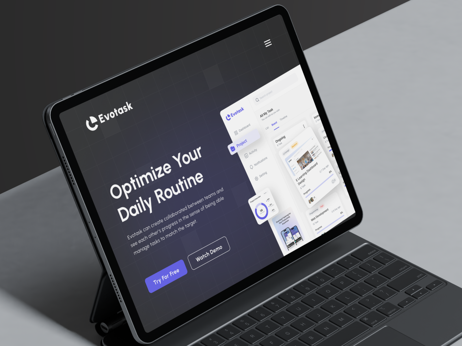 Evotask - Task Management Landing Page by Tegar Putra for Agensip UI UX ...