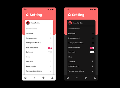 Setting in app light and dark theme design animation app branding design graphic design illustration logo ui ux vector