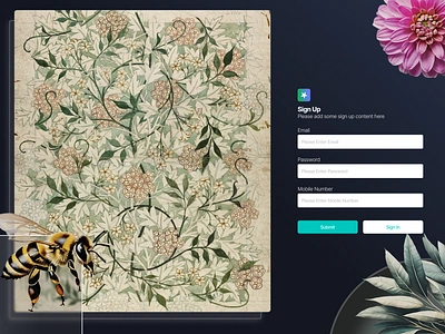 Nature-Inspired Sign-Up Screen with Floral and Bee Illustration design illustration landing page login signup ui ux