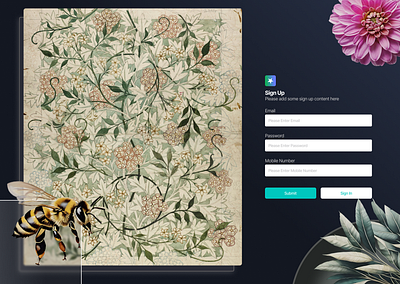 Nature-Inspired Sign-Up Screen with Floral and Bee Illustration design illustration landing page login signup ui ux