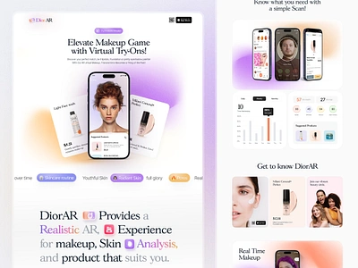 Skin Care App Landing Page I Dior AR animation app appconcept ar branding creative design graphic design landing page landingpagedesign mobile app product skincareapp ui