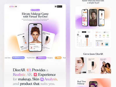 Skin Care App Landing Page I Dior AR animation app appconcept ar branding creative design graphic design landing page landingpagedesign mobile app product skincareapp ui