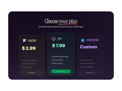 Float UI: Pricing blue card colorful dark dynamic exciting landing page pricing ui