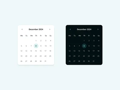 Calendar Interface calendardesign calendarui cleandesign componentlibrary darkmodedesign datepicker designsystem elegantdesign interactiondesign lightmodedesign minimaldesign ui uidesign userinterface webdesign