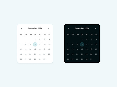 Calendar Interface calendardesign calendarui cleandesign componentlibrary darkmodedesign datepicker designsystem elegantdesign interactiondesign lightmodedesign minimaldesign ui uidesign userinterface webdesign