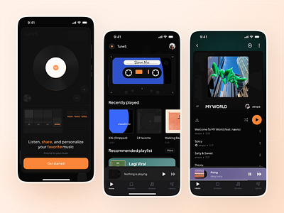 TuneS - Music & Audio Player App app design apple music application clean dark theme dieter rams graphic design illustration interface minimalist mobile mobile app mobile design music spotify ui ui design uiux utilities