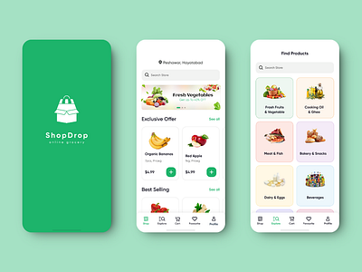 SHOPDROP - Mobile App For grocery shopping branding graphic design ui