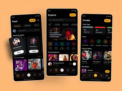 Bandlab Music App app app design application concept dark theme events events app intraction design mobile mobile app ui mobile app ux mobile apps design music app music application music dark apps musuc player ui ui ux design user interface