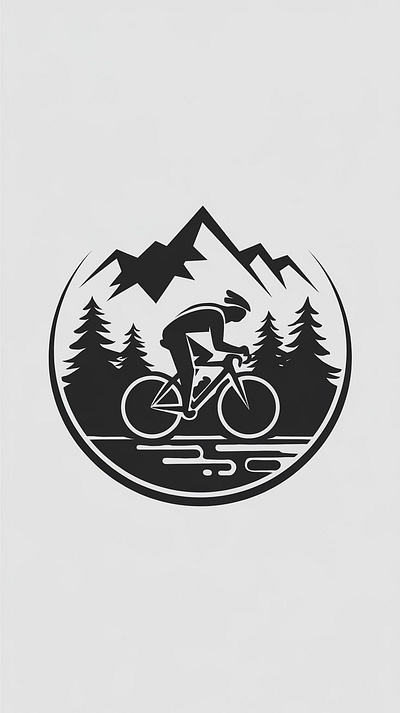 Cyclist icon rides a bicycle in nature on a white background. graphic