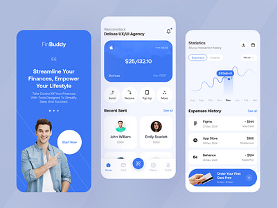 FinBuddy - Fintech App 2025 trend b2b clean crm delisas finance app fintech app ios mobile app modern money transfer app saas sas send money app ui uiux ux wallet app