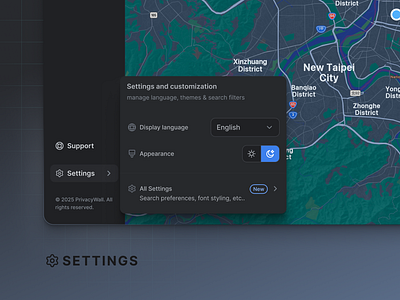 Maps Settings action app appearance apple maps design language maps menu settings support theme ui ux web