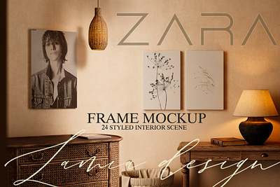 ZARA INTERIOR & Frame Mock-Up artwork canvas design projects frame mockups horizontal frame mockup interior mockups modern interior design picture frame mockup portrait frame mockup posters presentation layout realistic look vertical frame mockup white frame mockup