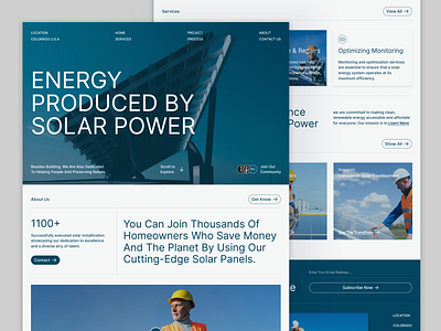 Solar Panel Company Website Landing Page alternative energy clean ui eco friendly eco platform environmental green energy hom page landing page design nature plant renewable energy solar energy solar panel sustainable technology trendy design ui design uiux web design website