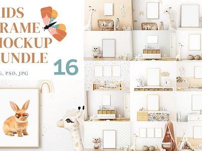 Frame Mockup Kids Bundle Boho - 57 art baby board board brand bundle canvas child collection concept cozy creative decoration interior mockup mockup bundle mockup wallpaper presentation print mockup room mockup