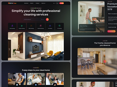 Cleaning Service Landing page cleaning service components dark design digital business landing page layouots services ui ui design uiux unified ui unifiedui user experience ux website