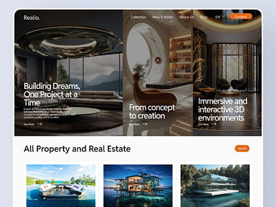 Realio. -Real Estate Landing Page apartment architecture website corporate website design hero section home house landing page landing page design modern web properti management property real estate real estate website real state rent website ui uiux website website design