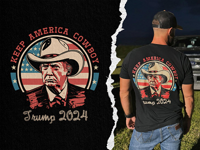 KEEP AMERICA COWBOY america apparel art cowboy donald trump graphic design illustration illustrator political potrait president trump tshirt design usa