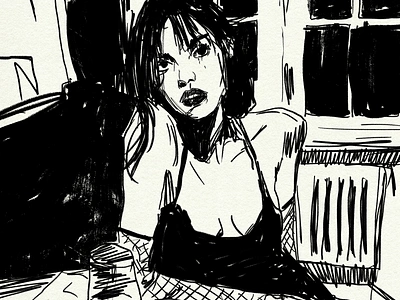 Girl Dark Aesthetic Art black and white character sketch cinematic style concept art dark aesthetic expressive art game art illustration ink art minimalist art moody atmosphere photoshop scene illustration storytelling