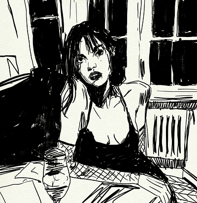 Girl Dark Aesthetic Art black and white character sketch cinematic style concept art dark aesthetic expressive art game art illustration ink art minimalist art moody atmosphere photoshop scene illustration storytelling