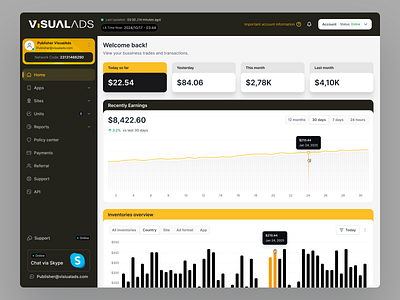 Visualads - Marketing Dasbhoard ads advertiement chart dashboard form graph marketing panel platform revenue saas ui ux