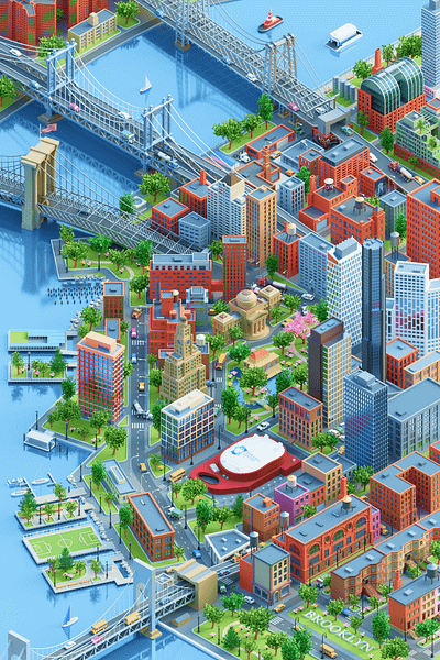 Brooklyn. Isometric 3D Illustration 3d 3d illustration blender brooklyn city design illustration isometric isometry low poly poster urban