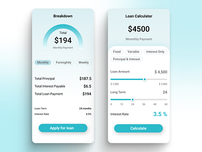 Loan calculator app app design application calculator ui ui design