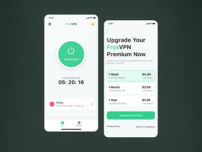 FroxVPN mobile app app design mobile ui ux vpn