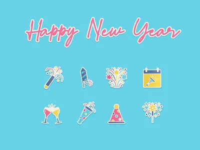 New Year Icons 2025 2026 branding design graphic design icon icon design icon pack icon set icons illustration logo new year sticker sticker icon ui