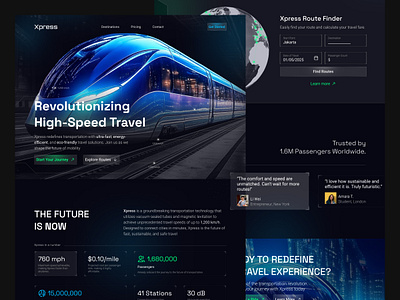 Xpress Landing Page – Dark Mode Futuristic UI Design ai powered clean design dark mode future design futuristic design landing page modern design smart transportation technology transportation ui ui trends web design