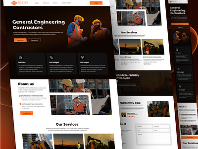 Construction Service Landing Page booking clean design construction constructor dark design home page landing page minimal mode orange plumber team ui uiux ux visual design web page worker