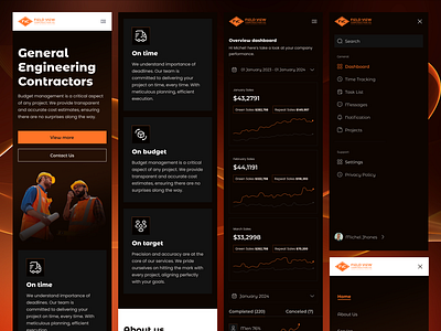 Construction Team Booking Landing Page Mobile Responsive Design clean design color construction constructor creative design dark home page landing page minimal design modern design orange real estate team ui uiux ux visual design web app worker