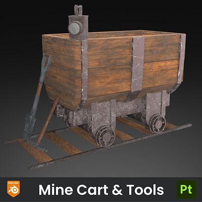 Mine Cart and Tools 3d 3d model blender environment game art prop substance painter world building