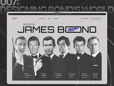 The James Bond Museum Website Redesign 007 agent daniel craig film james bond landing page design modern design movie museum redesign skyfall tickets ui ux web design website design