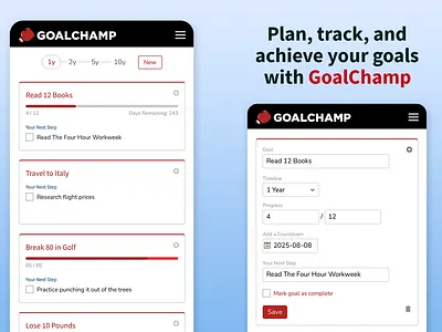 GoalChamp - Goal Tracking app product design saas ui web app