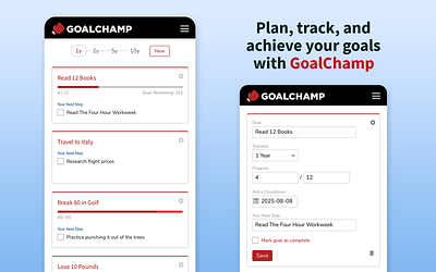 GoalChamp - Goal Tracking app product design saas ui web app