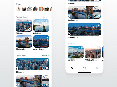 Social Location iOS App area austin bookmark card chicago cincinnati clean friends home interaction list map minimal minnesota new jersey philadelphia popular save social texas