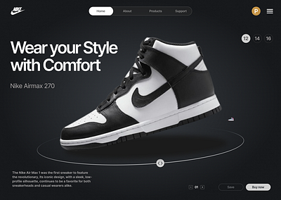 Nike Reimagined: UI Concept 3d animation black branding design designing figma graphic design logo motion graphics nike shoe sneaker style ui user ux