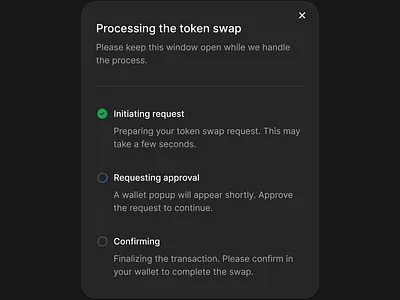 Swap transaction process ✨🪄 blockchain ui crypto crypto dashboard crypto ui crypto wallet dapp design smart contract ux ui design uxdesign web design web3 design web3 innovation web3 interface