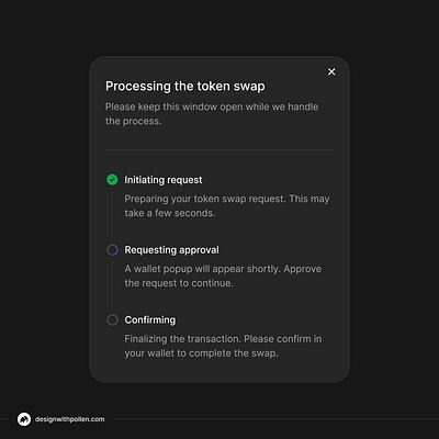 Swap transaction process ✨🪄 blockchain ui crypto crypto dashboard crypto ui crypto wallet dapp design smart contract ux ui design uxdesign web design web3 design web3 innovation web3 interface