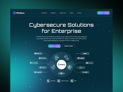 🚀 Nimbus — Cybersecurity Solutions Website b2bdesign corporatewebsite cta darkmode futuristicdesign hero illustration logos request a demo techdesign ui ux video blog webdesign why us