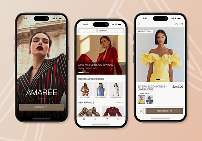 E-commerce Mobile App | AMARÉE app appdesign ecommerce ecommerceapp interactiondesign mobileapp mobiledesign shop ui ui design userexperience ux visualdesign