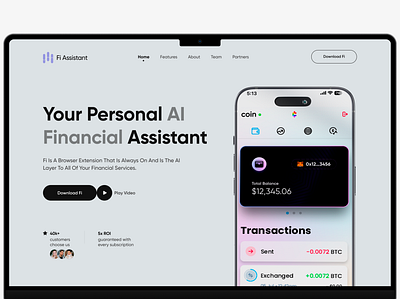 AI Financial Assistant ai ai assistant app assistant clean coin crypto cryptocurrency design interface landing page minimal platform startup technology ui uiux ux