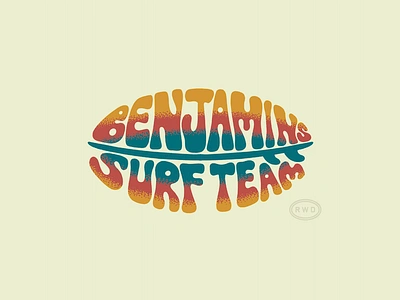 Benjamin's Surf Team Typography Sticker 60s beach graphic design groovy hand lettering illustration ocean rainbow sticker surf surfboard typography vintage wave