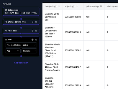 Data transformation pipeline csv data web