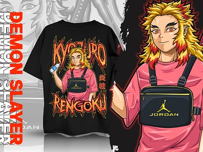 Kyojuro Rengoku Demon Slayer Tshirt Illustrations anime artwork branding clothing brand clothing line demon slayer design fanart graphic design illustration manga shirt design streetwear design tshirt illustration urban design vector vector art