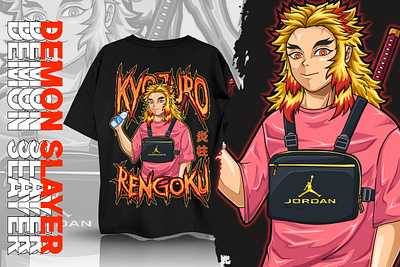 Kyojuro Rengoku Demon Slayer Tshirt Illustrations anime artwork branding clothing brand clothing line demon slayer design fanart graphic design illustration manga shirt design streetwear design tshirt illustration urban design vector vector art